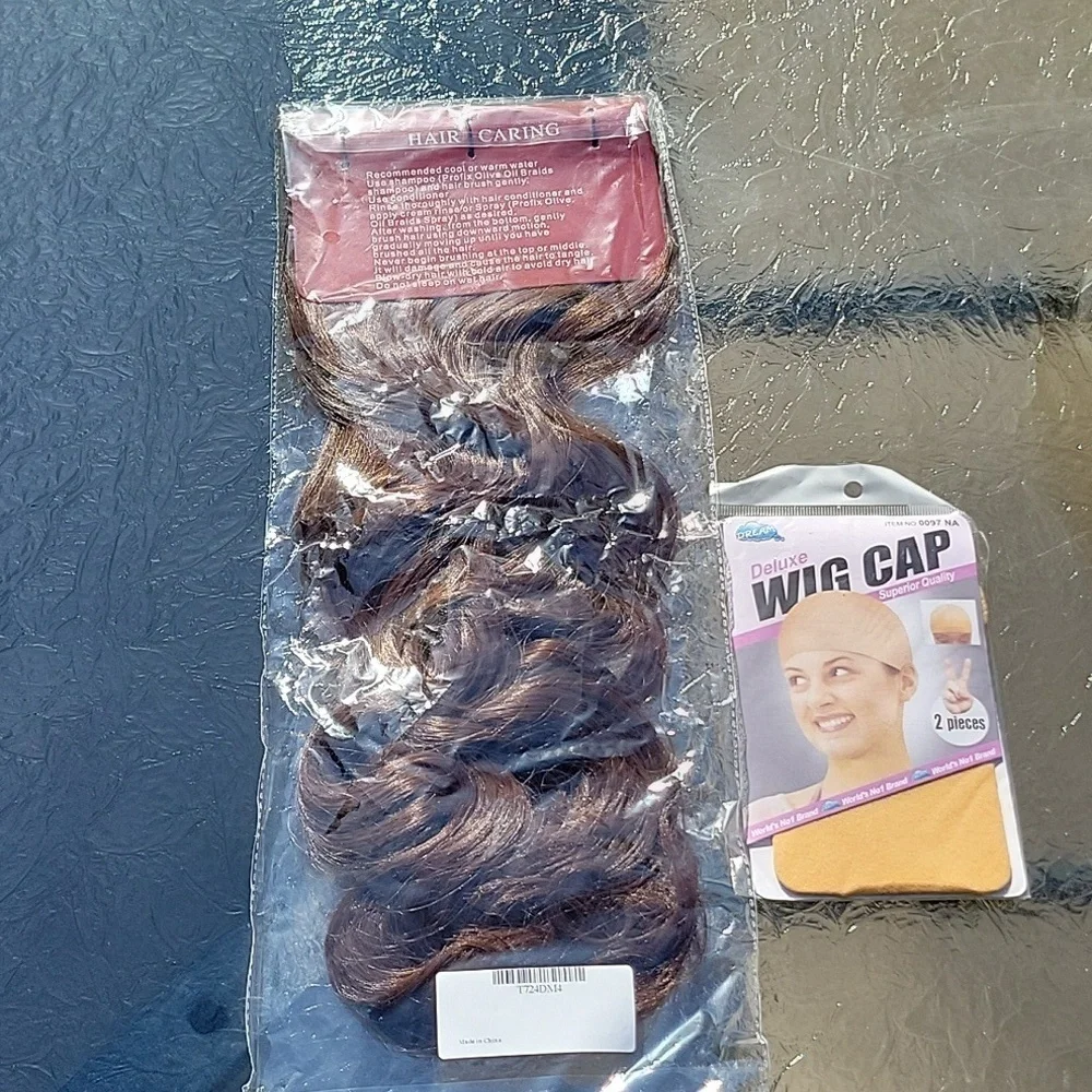 Florata Brown Clip In Hair Extensions with Wig Cap Bundle New
